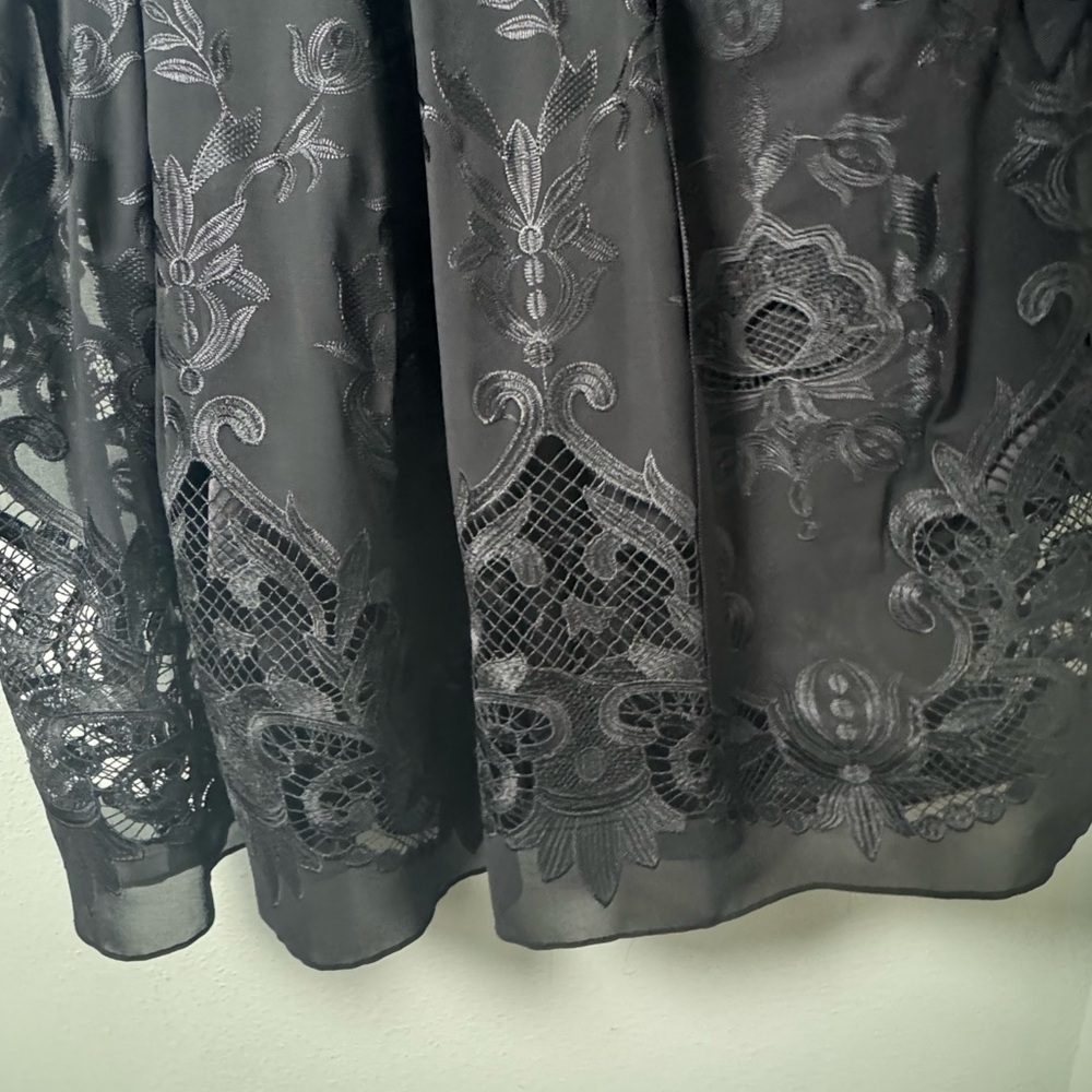 NWT Tahari ASL Black Sleeveless Openwork Chiffon Belted Bow‎ A-Line Tea Dress 8P - Picture 9 of 13